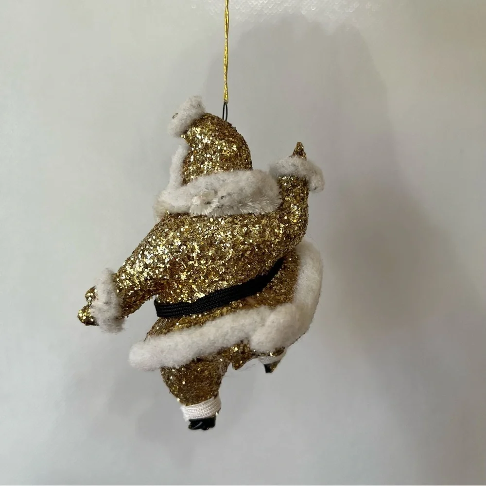 Vintage Gold Glitter Santa Ornament 50’s